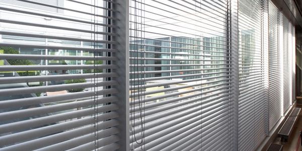 grey aluminium metal blinds fitted at multistorey office in coventry