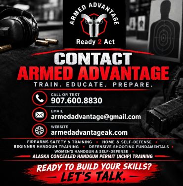 Advertisement for Armed Advantage firearm training and safety.