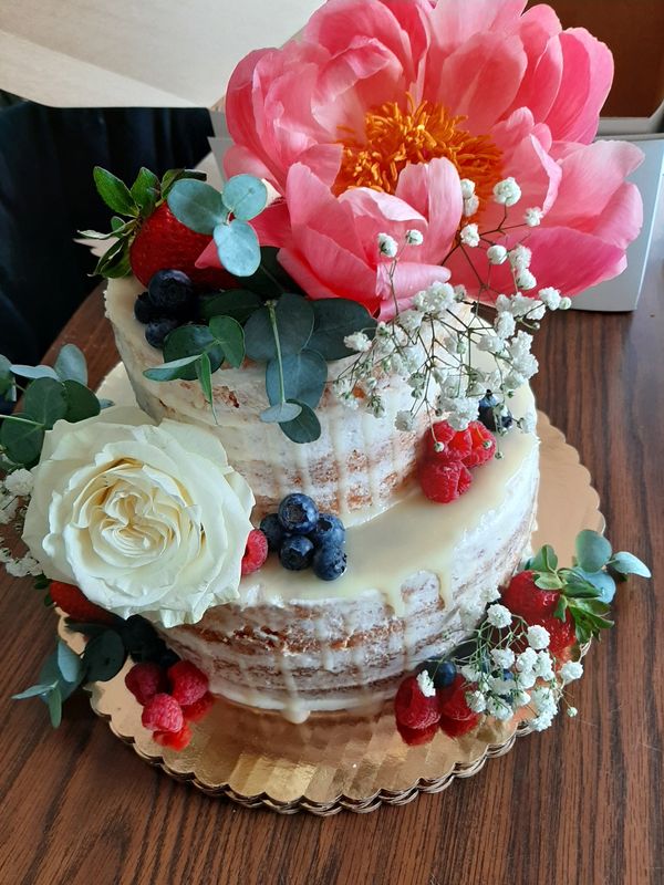 Fresh flower two tiered wedding cake