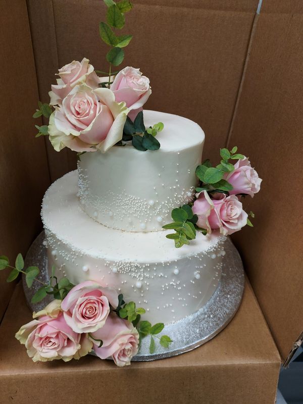 Rose two tiered wedding cake