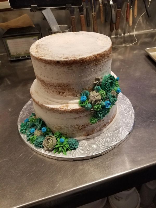 Succulent two tiered wedding cake