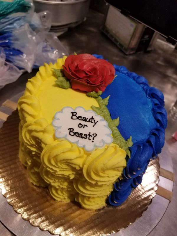 Gender reveal beauty and the beast cake