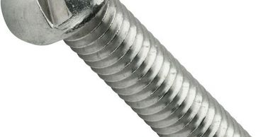 Close-up of a metal bolt with a hexagonal head and threaded body.
