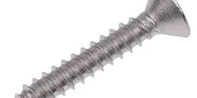 Close-up of a silver metal screw with a flat head.