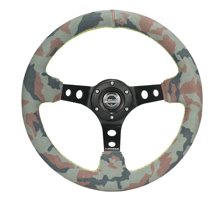 NRG 350MM DEEP DISH CAMO SUEDE STEERING WHEEL | NEON GREEN STITCH & BLACK SPOKE | RST-006MB-S-CAMO SHOP AT OIWAGARAGE.CO NRG 350MM DEEP DISH CAMO SUEDE STEERING WHEEL | NEON GREEN STITCH & BLACK SPOKE | RST-006MB-S-CAMO SHOP AT OIWAGARAGE.CO