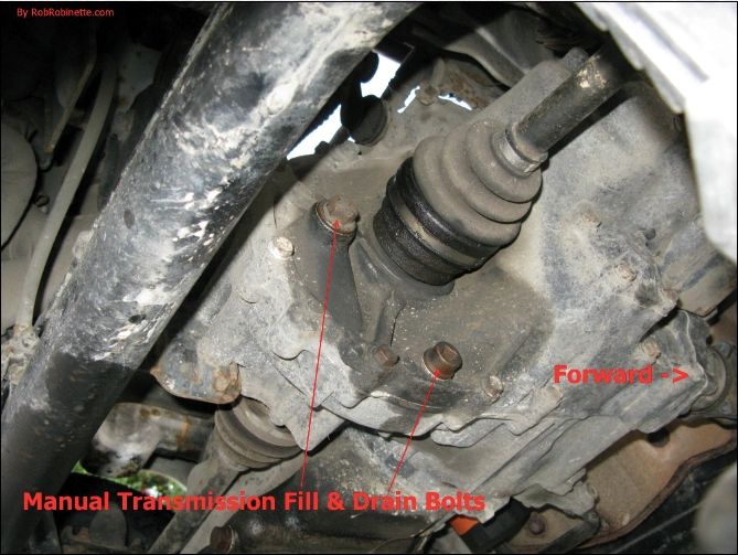 Manual Transmission fill and drain bolts. PHOTO FROM ROBROBINETTE.COM Manual Transmission fill and drain bolts. PHOTO FROM ROBROBINETTE.COM