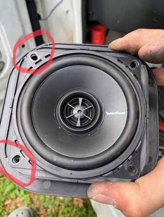 These Rockford Fosgate RFx4 Prime 4 inch speakers fit but you have to trim off the plastic ridge at all 4 corners (highlighted above) and remove the speaker cup with a razor knife. They are coaxial speakers (tweeter & woofer) and sound good in the small ACTY cabin. Photo and speaker information by Dave Heaps. These Rockford Fosgate RFx4 Prime 4 inch speakers fit but you have to trim off the plastic ridge at all 4 corners (highlighted above) and remove the speaker cup with a razor knife. They are coaxial speakers (tweeter & woofer) and sound good in the small ACTY cabin. Photo and speaker information by Dave Heaps.