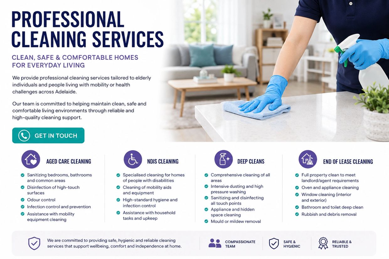 Professional cleaning services tailored for elderly and disabled individuals, ensuring safe and comfortable homes.