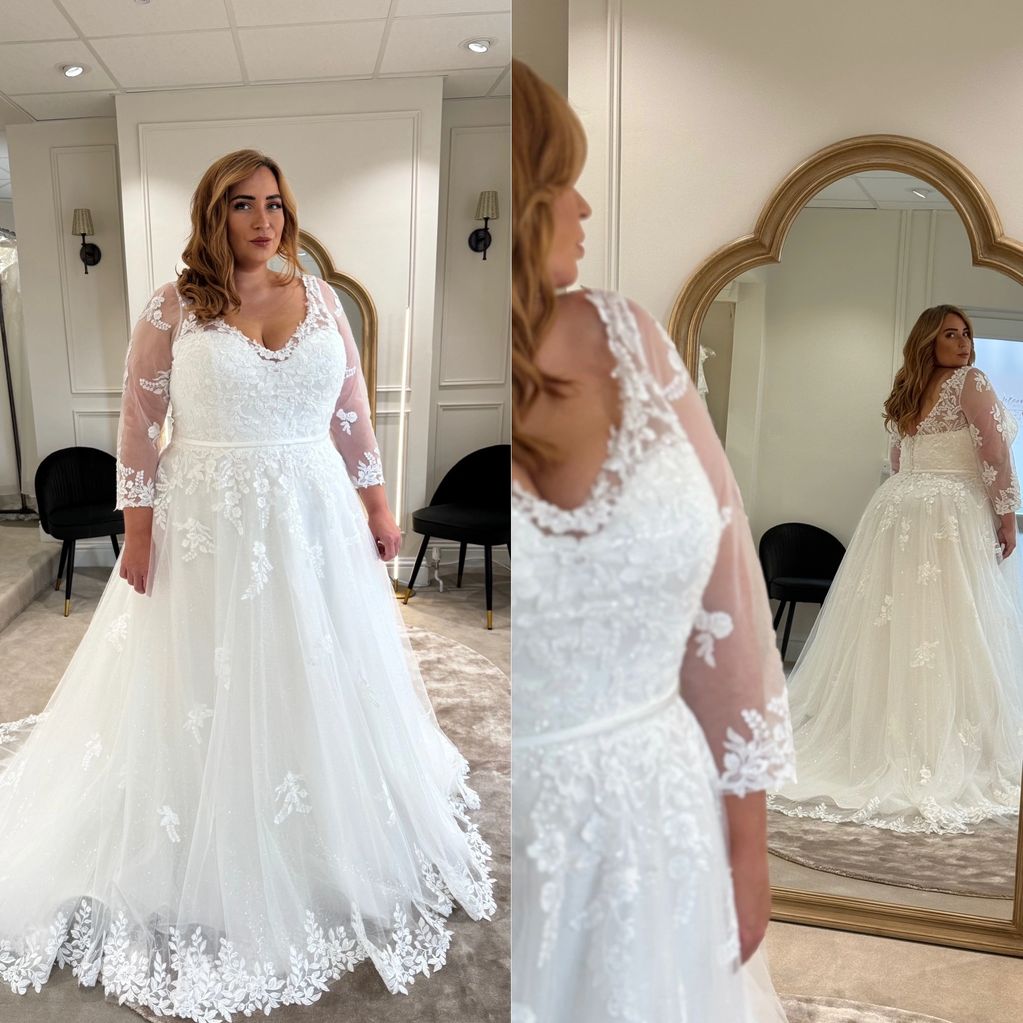 Lottie boho inspired plus size wedding dress with long sleeves 