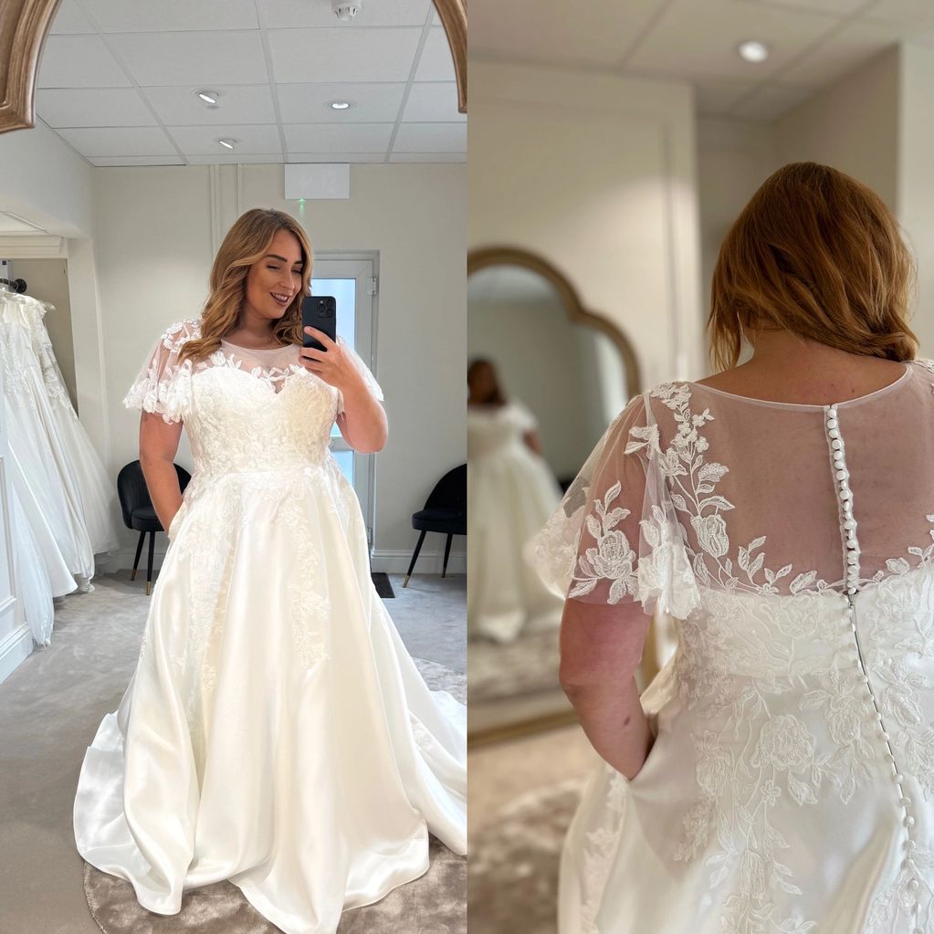 Laura mikado modest plus size wedding dress 
