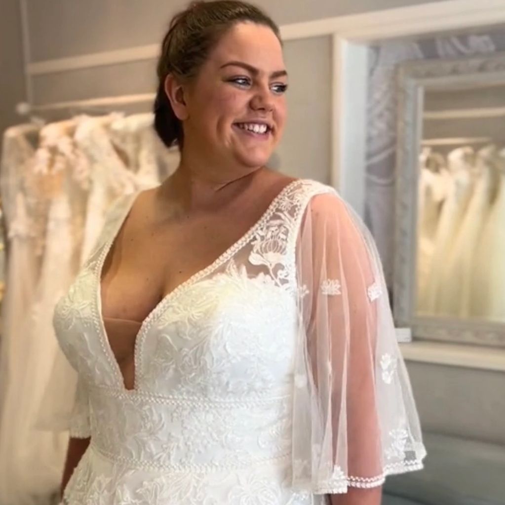 Valentina boho lace wedding dress with cape sleeve 