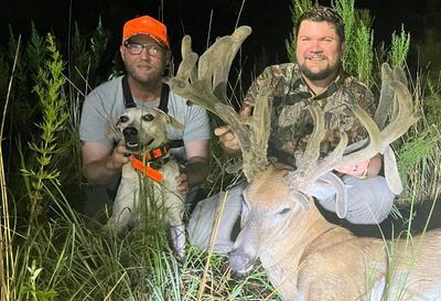 A beautiful 268" whitetail deer recovered by Kenny Mullins and his Ladner Black Mouth Cur.