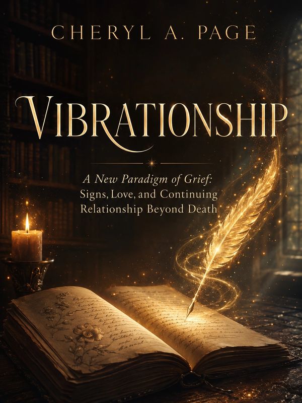 Book cover of 'Vibrationship' by Cheryl A. Page with magical quill and candle.