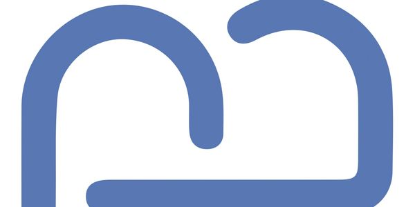 Blue abstract shape resembling a stylized number or letter on white background.
