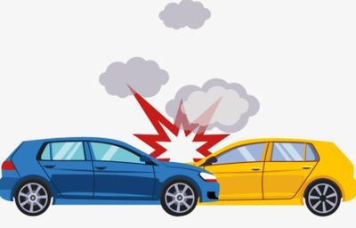 Personal injury graphic. Cars crashing into each other to exemplify patients treated. 