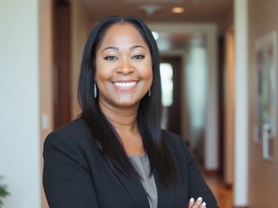Confident woman in professional attire smiling.