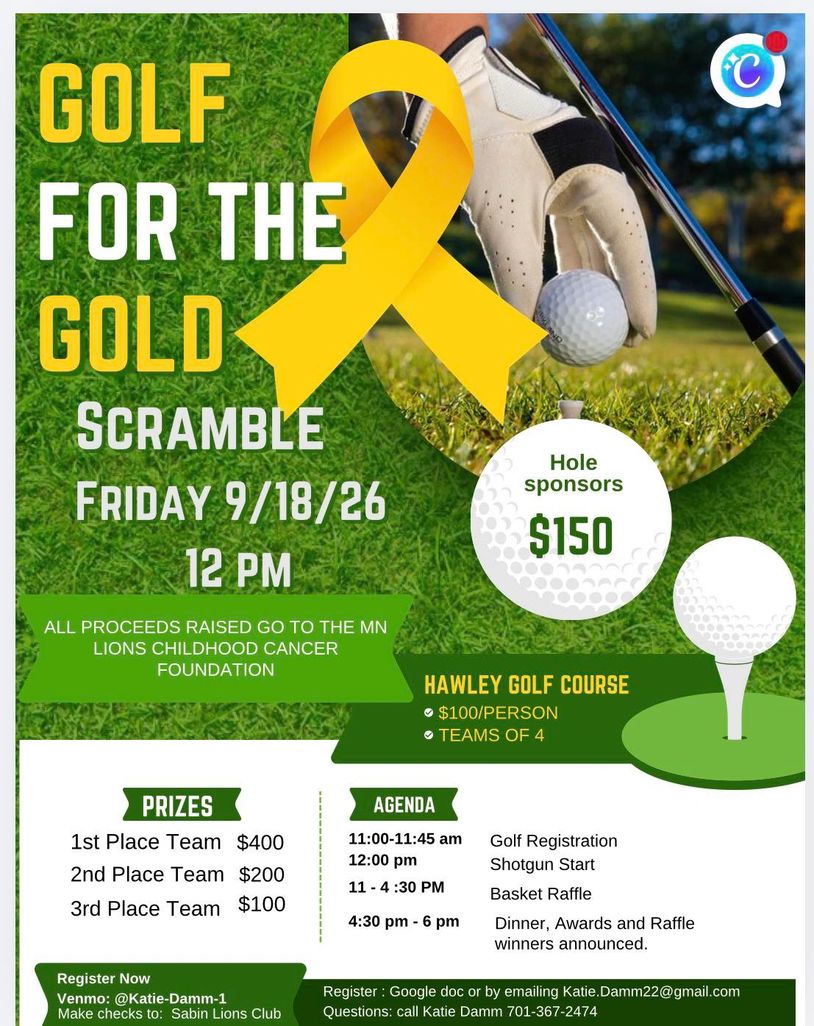 Golf for the Gold charity scramble event to support childhood cancer on Sept 18, 2026.