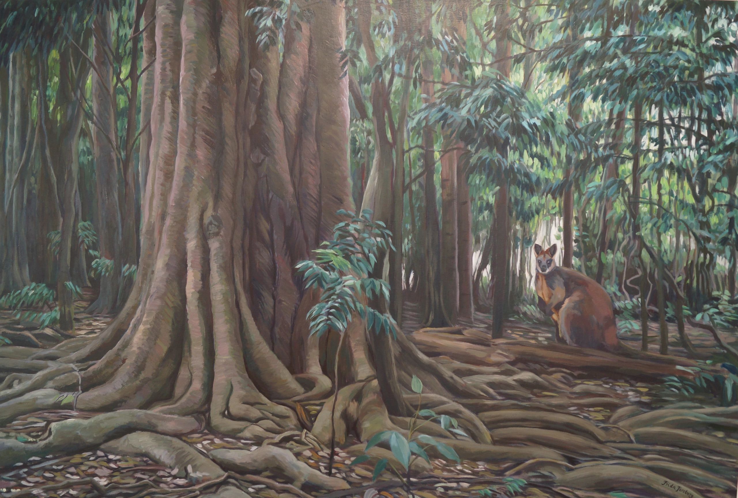This painting was inspired by a visit to the Bunya Mountains National Park. 
late in the afternoon