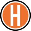 Orange circle with white 'H' inside.