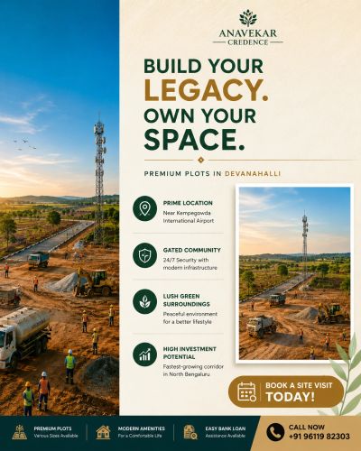 Advertisement for premium plots in Devanahalli by Anavekar Credence.