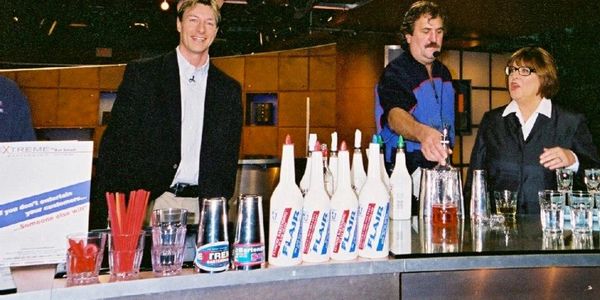Scott Young demonstrates flair bartending on national TV SHow "Vickie Gabereau".
