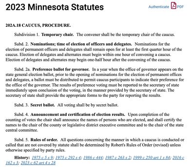 This statute governs procedures at the caucus. The Party must comply with the provisions of the law.