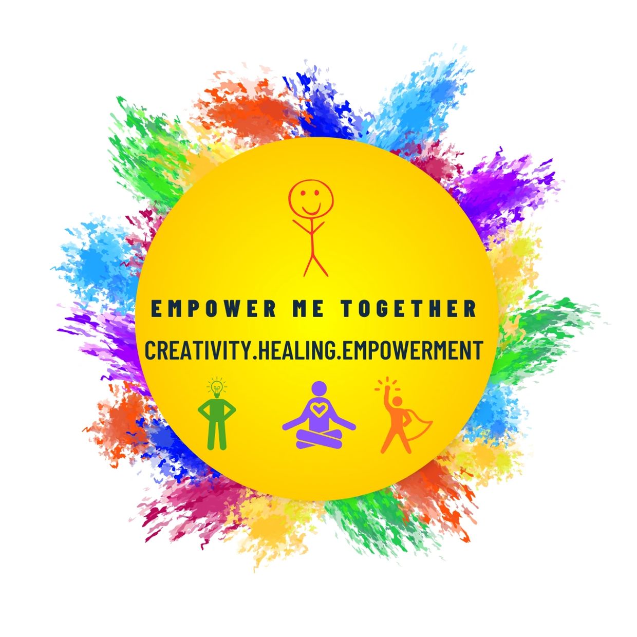 Colorful empowerment graphic with creativity, healing, and empowerment themes.