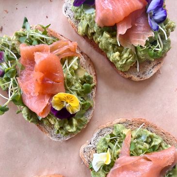 Avocado on Toast with edible flowers is a perfect brunch item on our menu.
