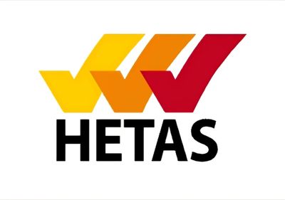 HETAS logo with three check marks in yellow, orange, and red.