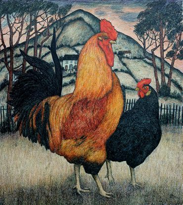 Rooster, Welsh Hillside, 51 x 46 cm approx.