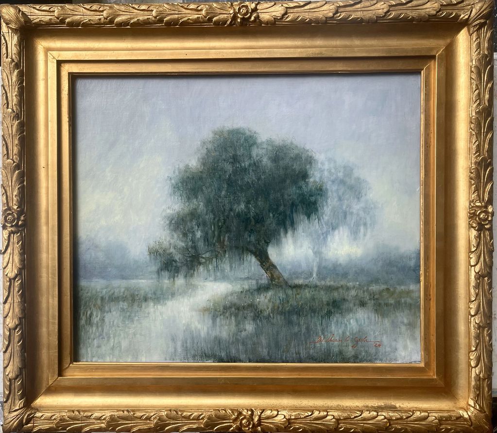 Louisiana Landscape oil painting marsh oak tree Misty Blue