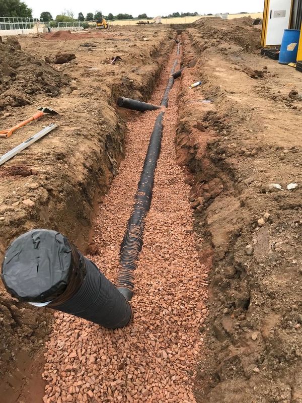 Drainage installation half storm water line with connections