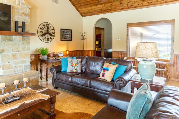 This is an image of a living room in a vacation home.