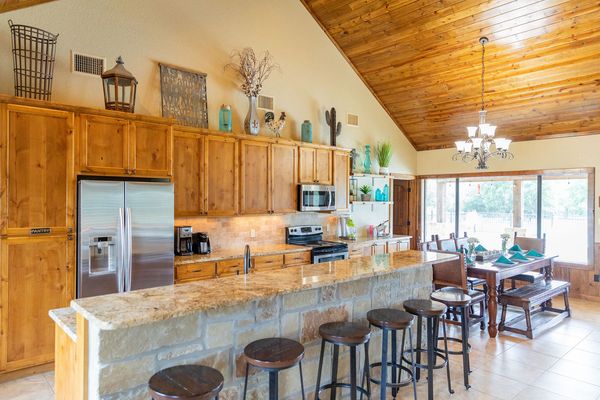 This is an image of a kitchen in a vacation house.