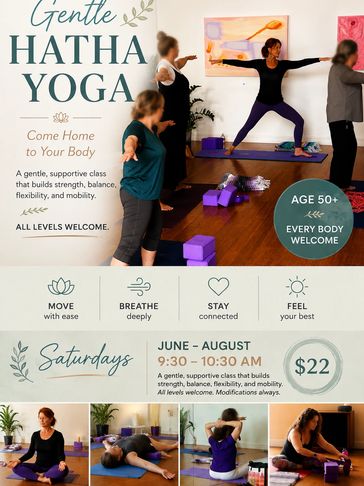 Gentle Hatha Yoga class for age 50+ every Saturday, $22.
