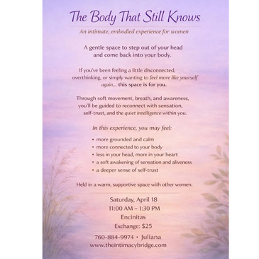 Flyer for a women's embodied experience event focused on reconnection and self-trust.