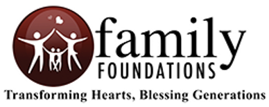 Logo of Family Foundations with a family graphic and motto.