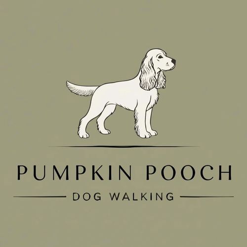 Logo of Pumpkin Pooch Dog Walking with a dog illustration.