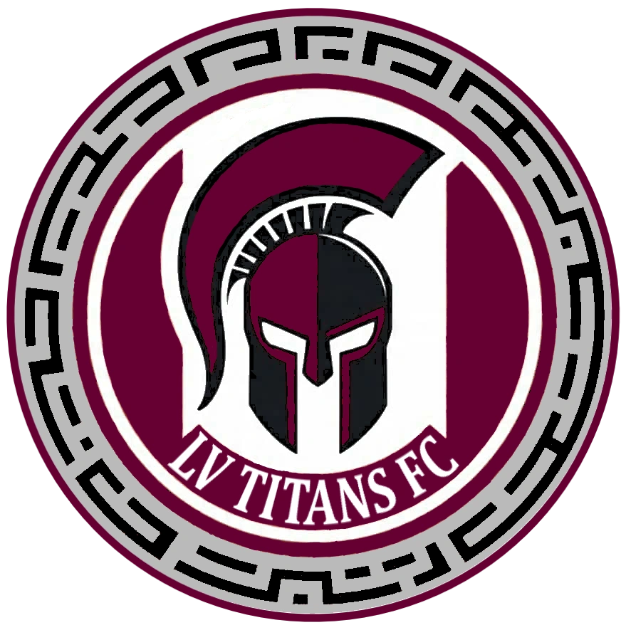 LV Titans FC logo with Spartan helmet and maroon theme.