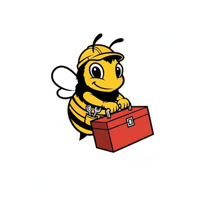 Mr. Bee holding a toolbox.