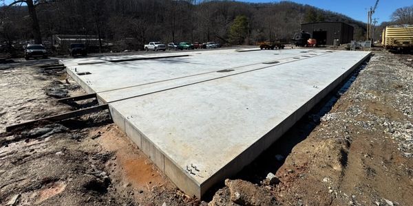 Thick foundation slab for the Great Smokey Mountain Railroad in Western North Carolina!