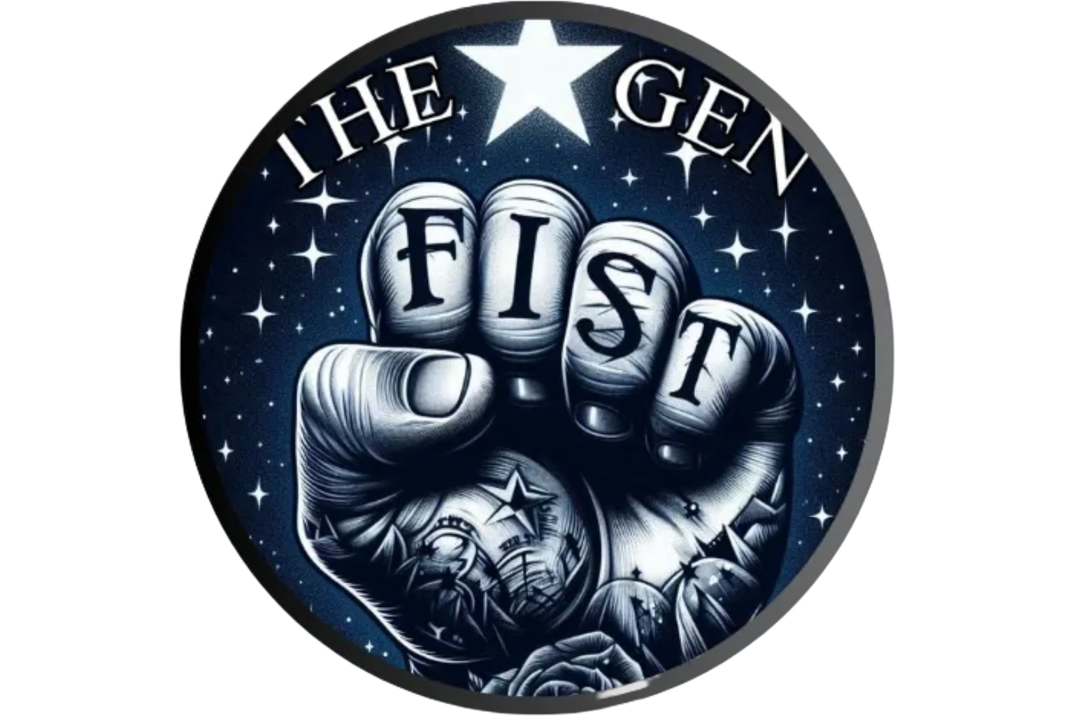 Fist and Star Generation logo with tattooed fist, ‘FIST’ text, rose, and stars in the background.