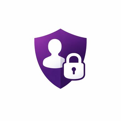 Purple shield with user icon and padlock symbolizing security.