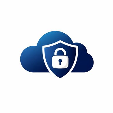 Blue cloud with shield and padlock symbolizing cloud security.