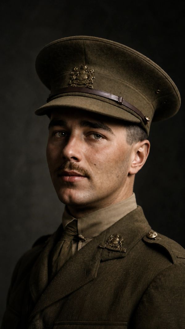 Portrait of a World War I soldier in uniform.