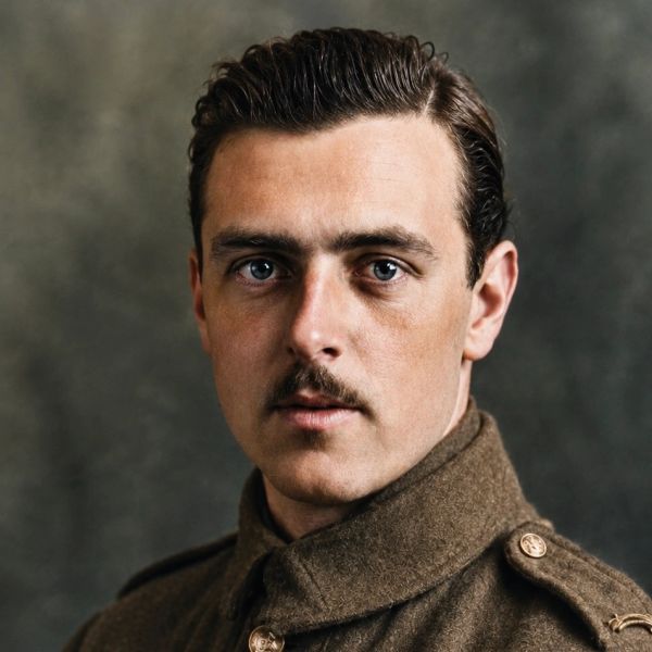 Young soldier in vintage military uniform.