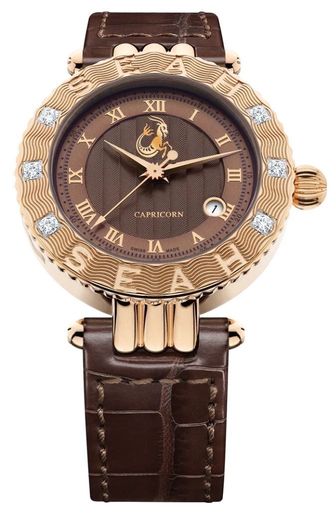 Empyrean Rose Gold Plated Automatic Watch W/Diamonds & Brown Band