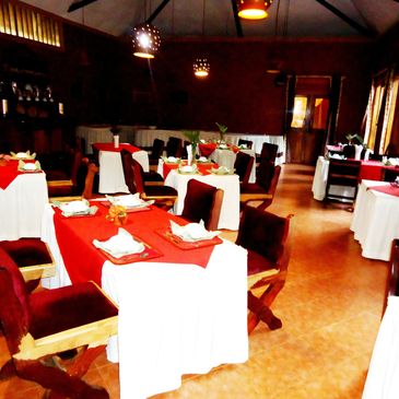 A beautiful restaurant at Babylon Lodge a leading hotel on the slopes of Mt. Kilimanjaro
