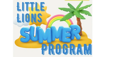 Colorful logo for Little Lions Summer Program with beach and rainbow.