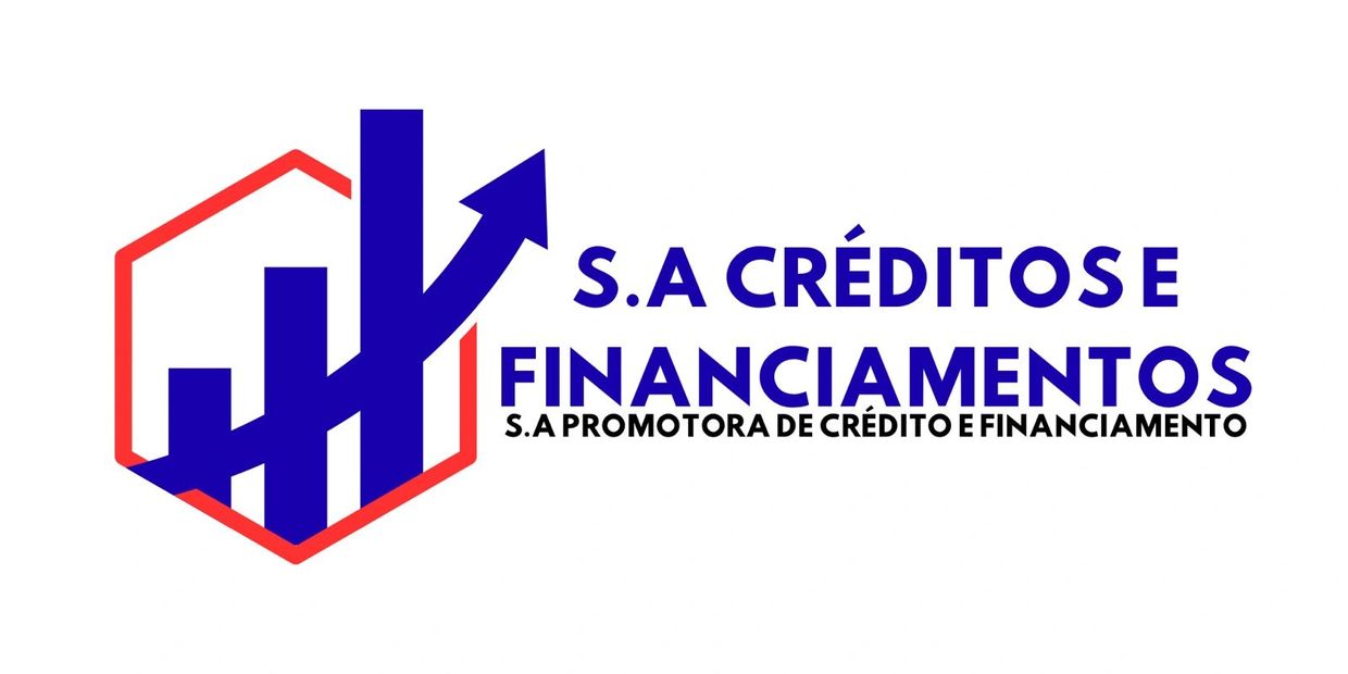 Logo of S.A Créditos e Financiamentos with upward graph bars inside a red hexagon.